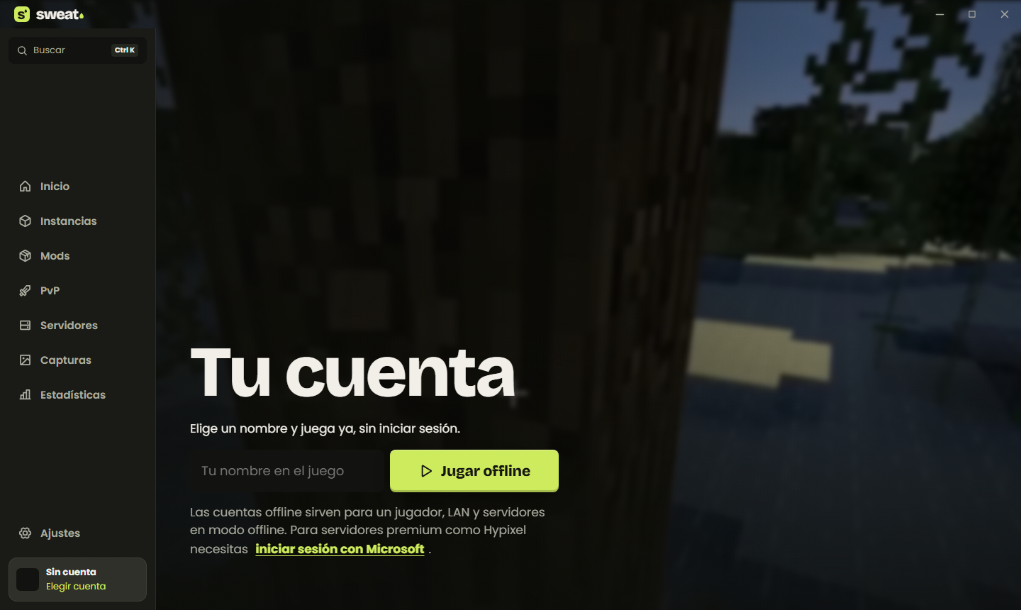 Pantalla de cuentas offline