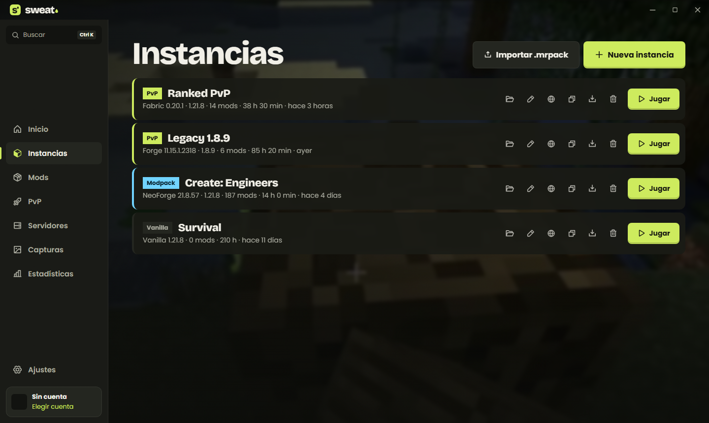 Lista de instancias del launcher