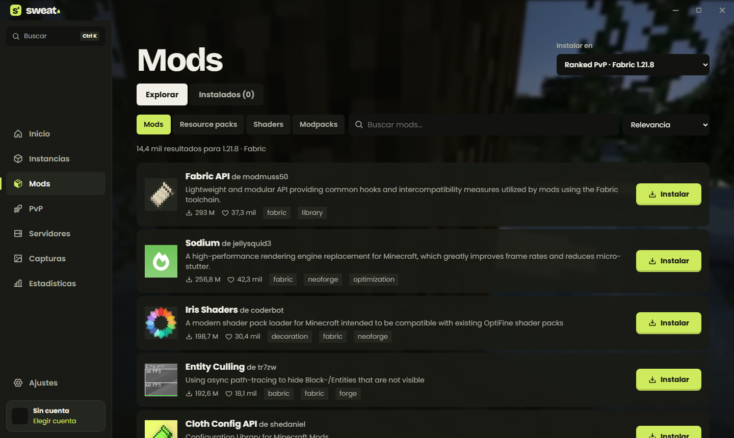 Buscador de mods de Modrinth