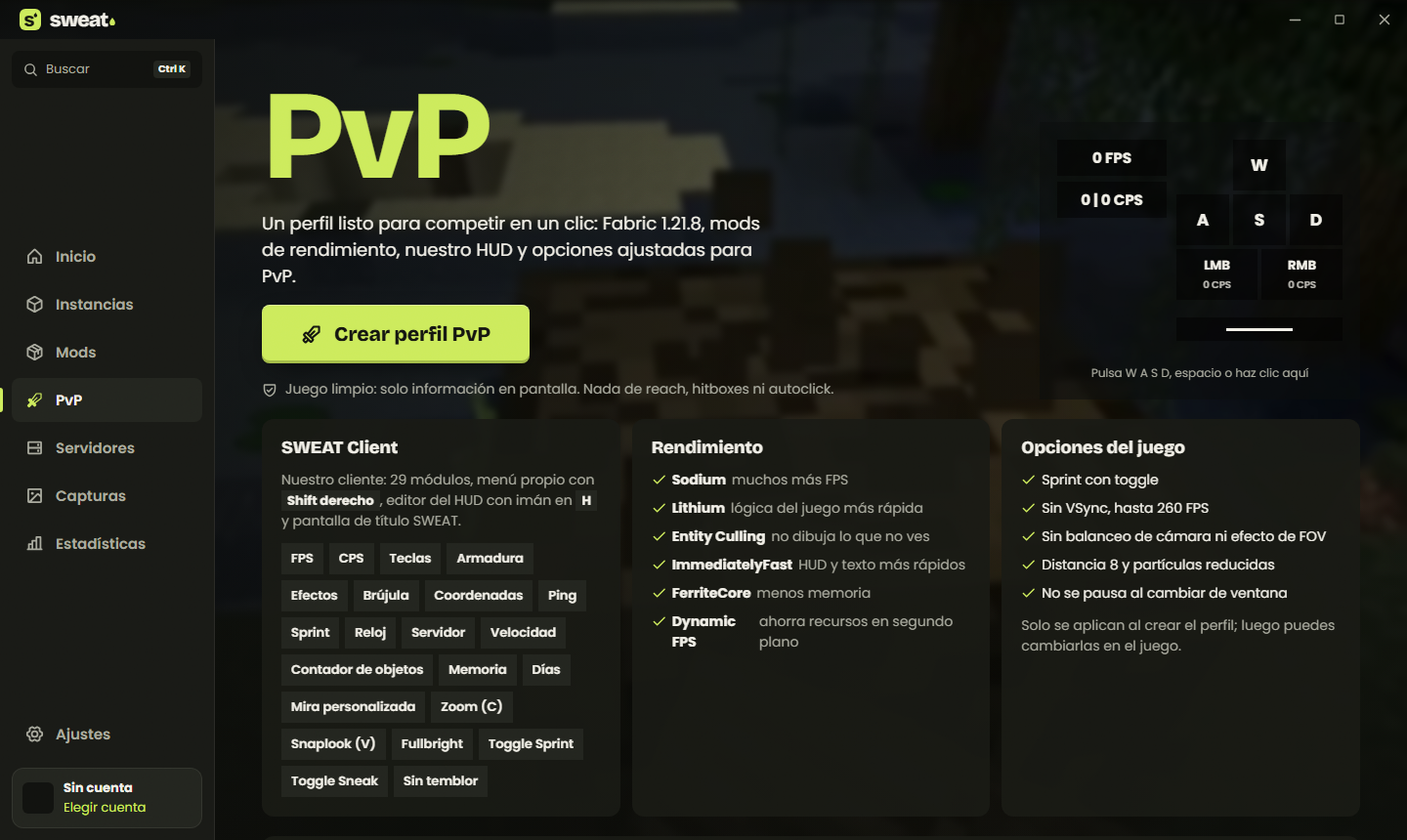 Página PvP del launcher