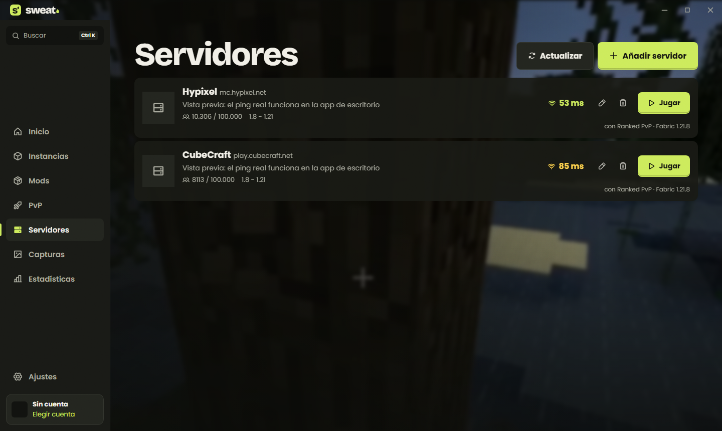 Lista de servidores con ping